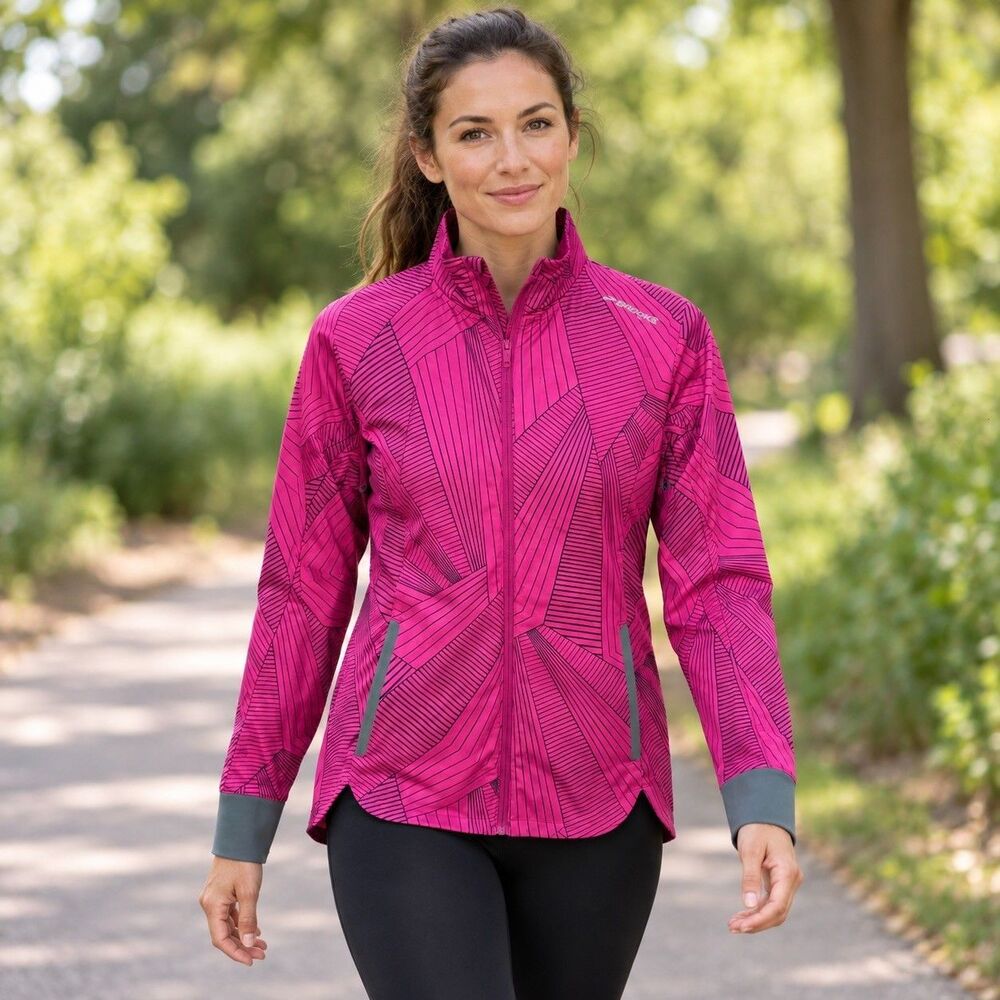 Brooks DriLayer Running Jacket Womens S Pink Full Zip Drift Shell Reflective